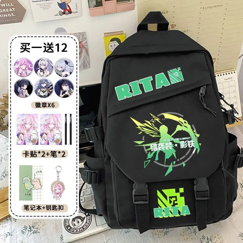 حقيبة Anime Honkai Impact للأولاد والبنات، حقيبة ظهر ذات سعة كبيرة لطلاب المدارس الابتدائية والمتوسطة، الصفوف 3 إلى 6، Ultra-L