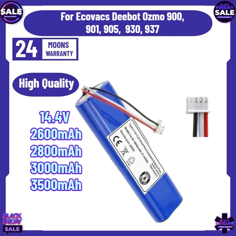 14.4V 2600mAh/2800mAh/3000mAh/3500mAh Robot Vacuum Cleaner Battery Pack for Ecovacs Deebot Ozmo 900, 901, 905,  930, 937