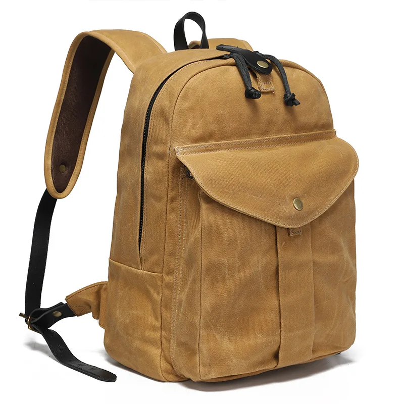

European American Retro Hiking Backpack Outdoor Large Capacity Waterproof Oil Wax Canvas Leather Mountaineering School Bag