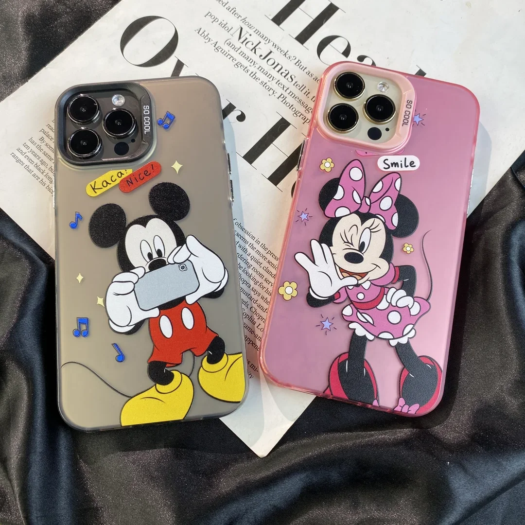 Cute Mickey Minnie Fashion Disney Mouse Phone Case For iPhone 15 14 13 12 11 Pro Max X XR XSMAX 8 7 Plus Candy Matte  Back Cover