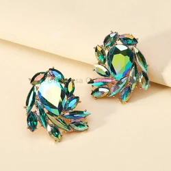 Fashion Shiny Glass Charm Decor Geometric Stud Earrings For Women Trend Luxury Quality Holiday Multicolor Jewelry Accessories