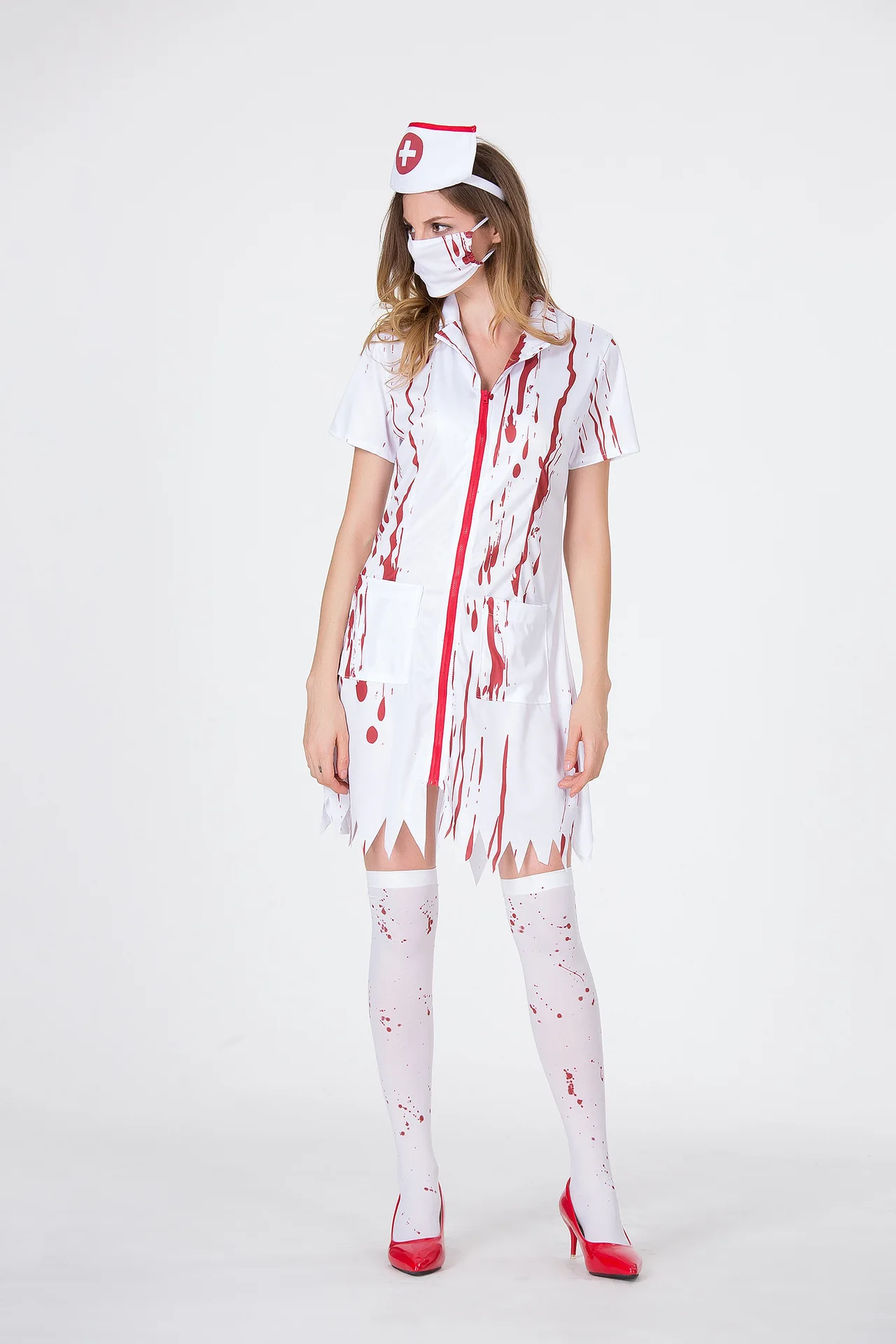 Costume d'infirmière d'halloween pour femme, robe de paupières pour adulte, cosplay d'halloween, vampire, sanglant, horreur, hôpital