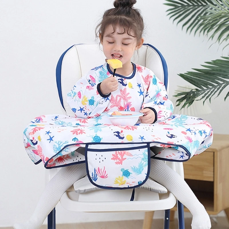 Tablier pour enfant, bavoir d'alimentation anti-salissures pour bébé, Smock 2 en 1, housse Table pour chaise haute D5QA