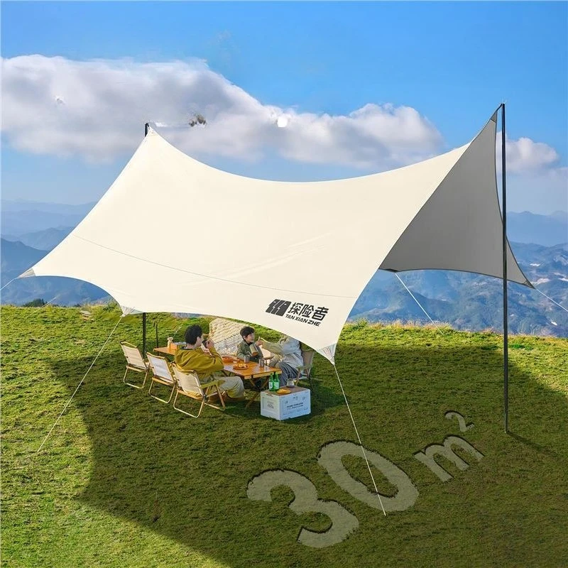 Cotton Canvas Explorer Silver-Coated Awning Tent Set 6-Piece Outdoor Camping Picnic Gear with Tent & Table Chair
