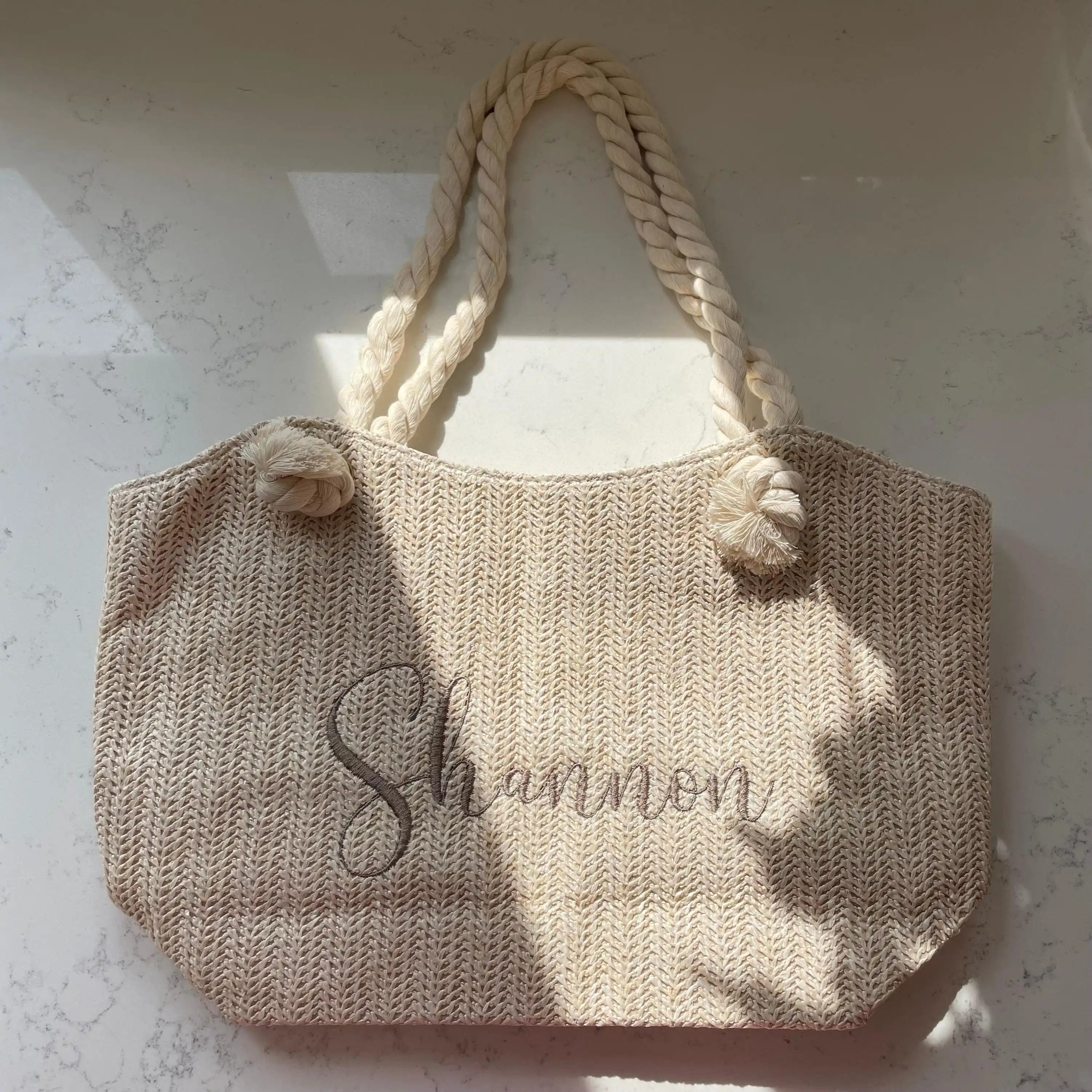 Personalised Embroidery Straw Rope Handle Tote & Clutch Bag Beach Shoulder Bag Custom Bridesmaid Bags With Name Gift for Her