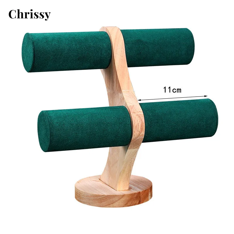 Fashionable Double Layer Solid Wood Display Rack Women'S Bracelet Display Stand Dark Green Black Beige Jewelry Display Rack