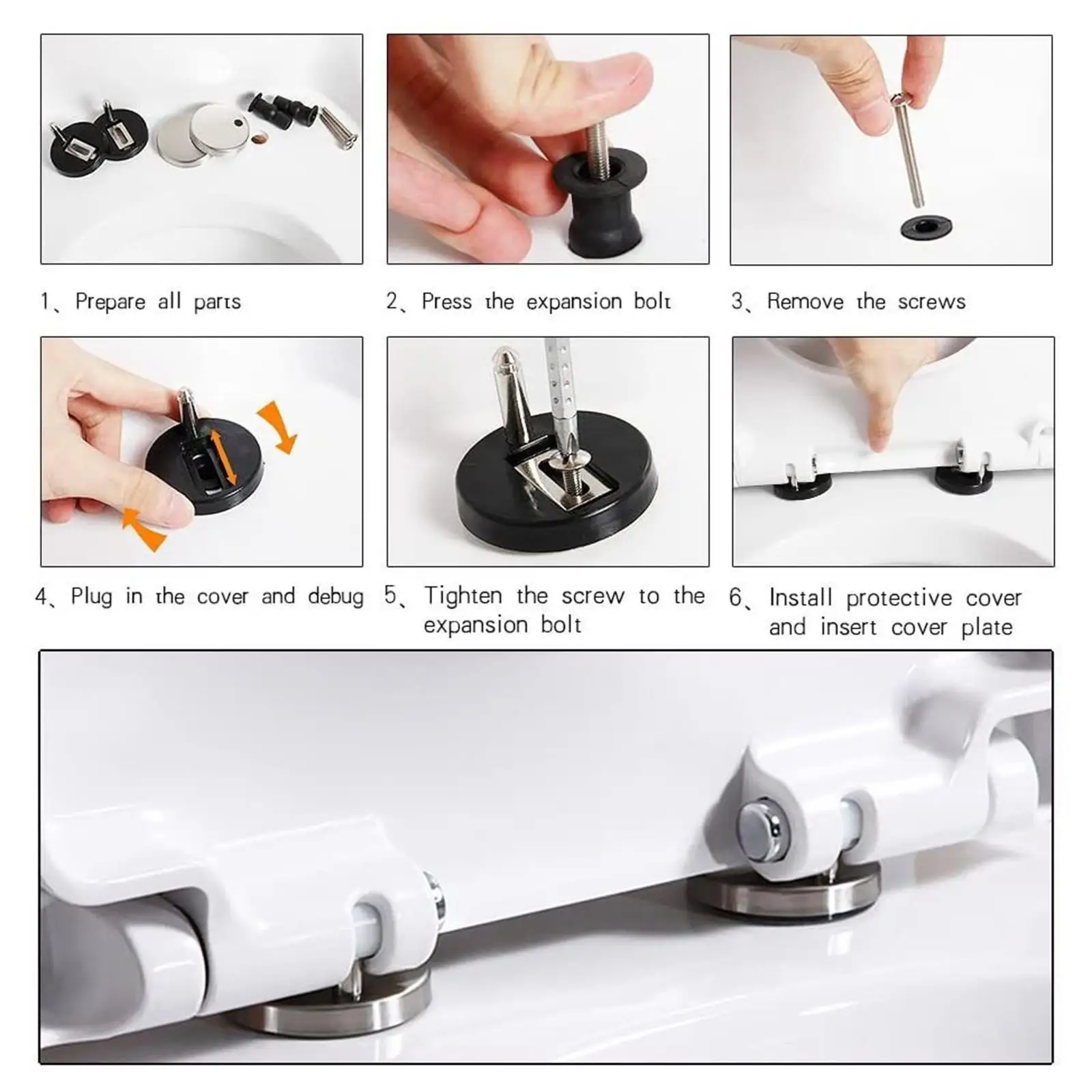 Toilet Seat Hinge Fixings Nuts Screws Hole Fittings Expanding Rubber Screws for broken or old toilet seat hinges.