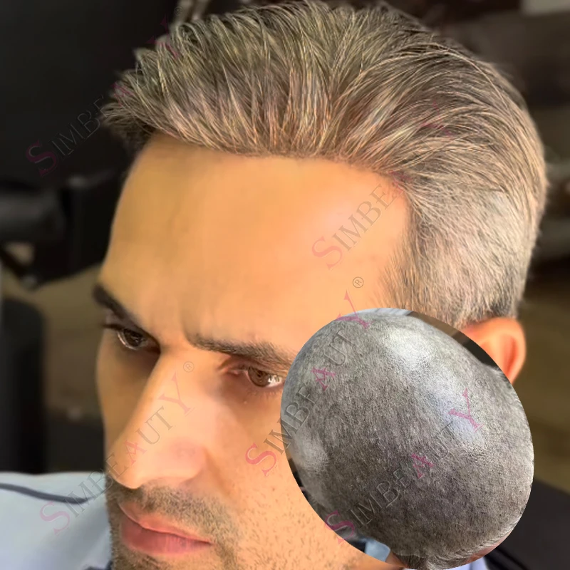 

#1b80 Black Grey 100% Human Hair Brown Men Toupee Natural Hairline 0.1mm Durable Full PU Undetectable Man Wig Capillary Prosthes