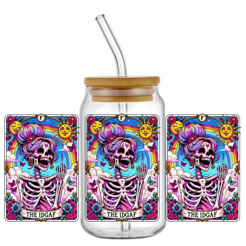 Skull Poker Decal Washable 3D Transfer Sticker UV DTF Cup Wrap for 16oz Libbey Glasses DIY Mug Sticker