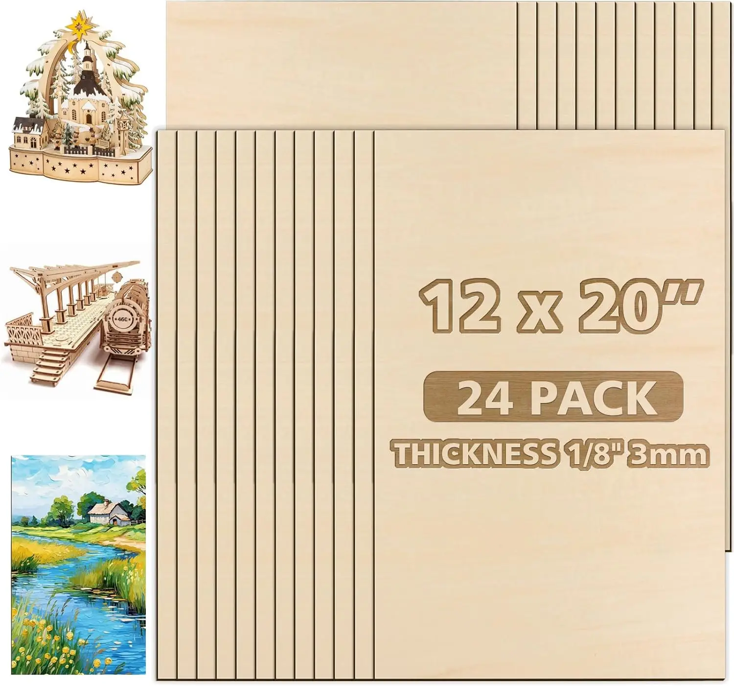 24pc Basswood Sheets - 12x20x3mm for Laser Cutting, Crafts & DIY Projects