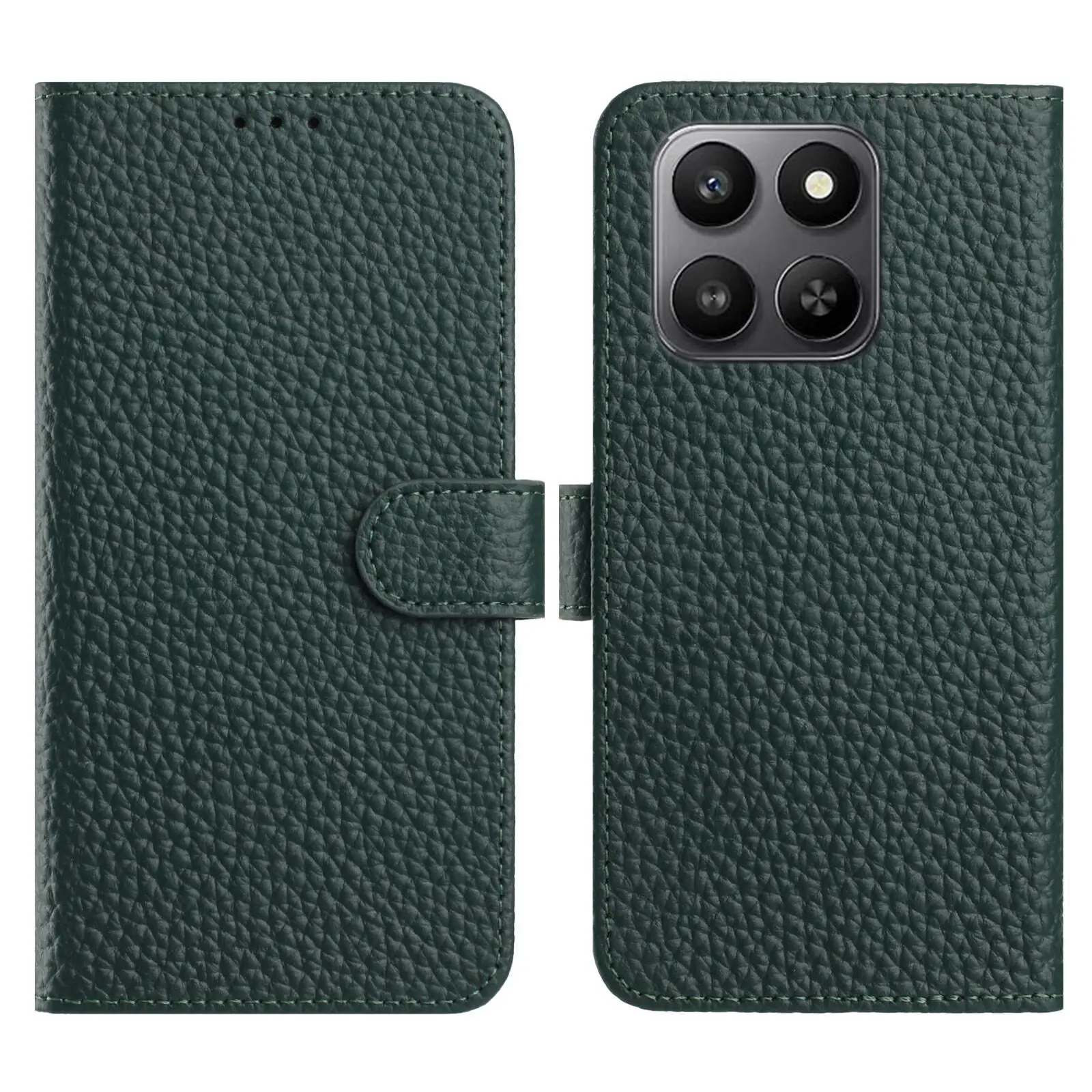 

Смарт-чехол для Honor 400, кошелек-подставка с текстурой личи, раскладной чехол для телефона из натуральной коровьей кожи - зеленый