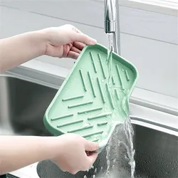 1pc Silicone Soap Dish Short Long Anti-slip Quick Drain Soft Rectangle Multi-functional Soap Holder Tray Box Bathroom Supplies