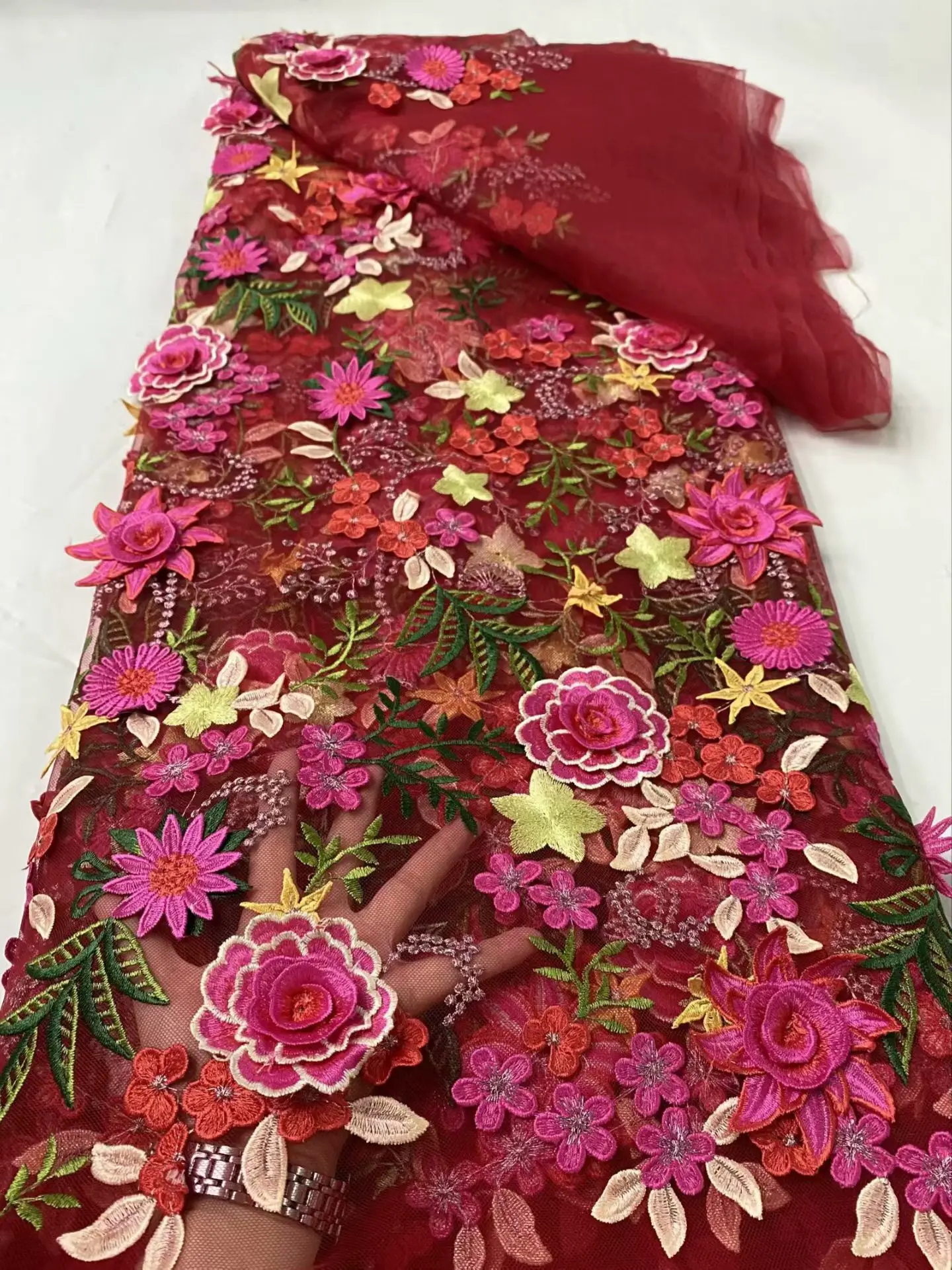 

Luxury African Top 3D Flower Lace Fabric 5Yards 2023 High Quality Embroidered French Nigerian Mesh Lace Fabric For Wedding Dress