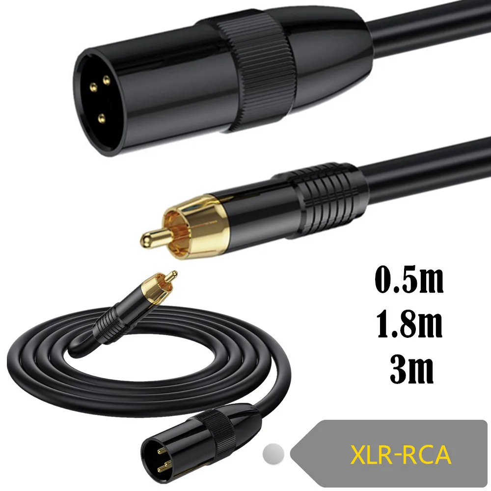 XLR Male  to RCA Plug Adapter  Cable, XLR Male 3 Pin to  RCA Male Plug Stereo Audio Cable Connector 0.5m 1.8m 3m