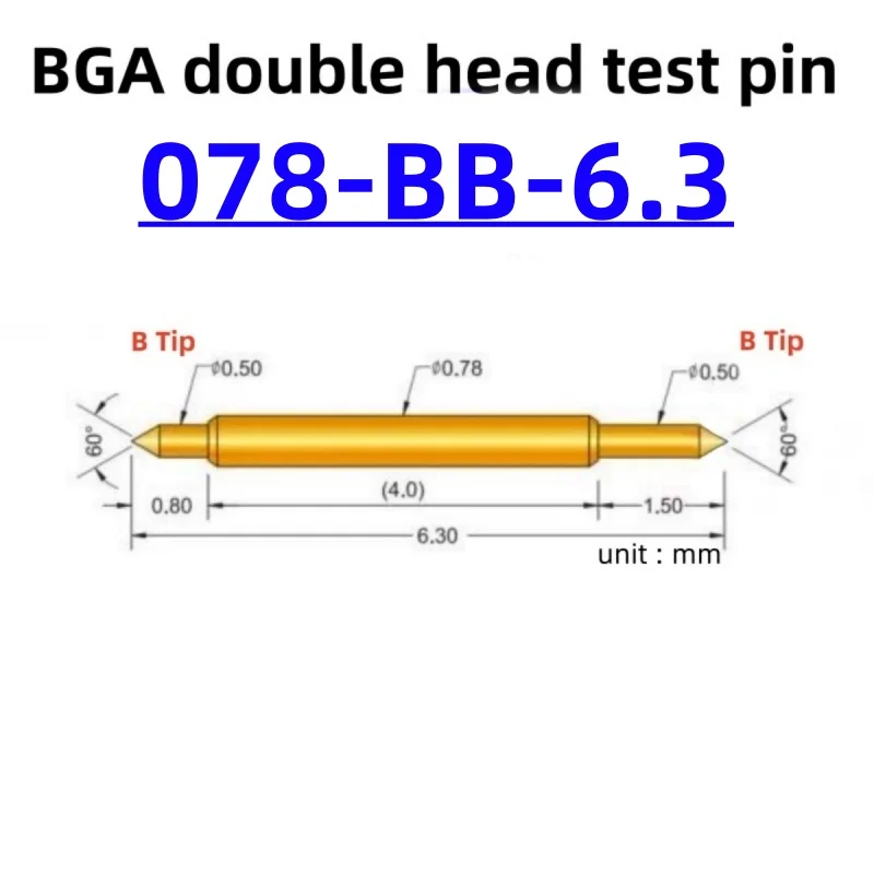 

100pcs Double-ended Test Needle Test Probe BGA Semiconductor Probe 078-BB-6.3L Telescopic Spring Test Pin 6.3 Pogo Pin