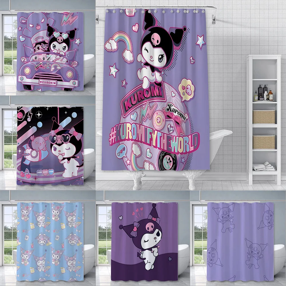 

Hot Cartoon K-Kuromi Shower Curtain Waterproof Polyester Fabric Paint Colorful Bath Curtains Home Bathroom Curtain With Hook