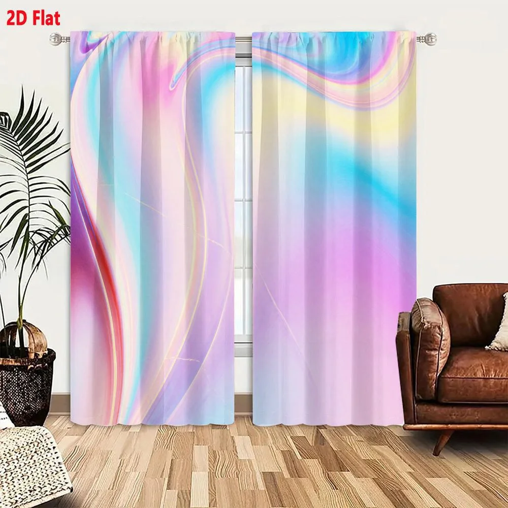 2Pcs Curtains 2D Flat Abstract Fluid Artwork With Swirling Pastel Colors Soft Pinks Blues Yellows Dreamy Iridescent Effect Smoot