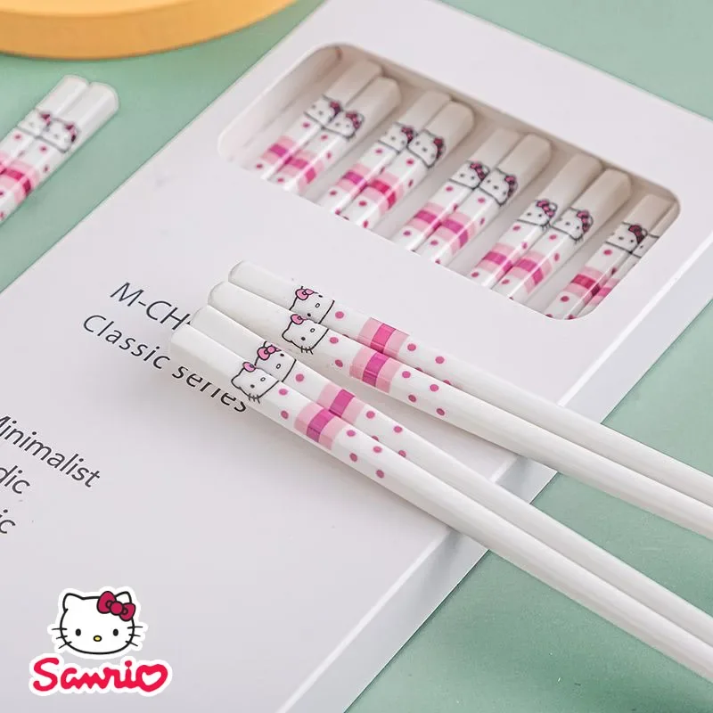 5pcs Sanrio Hello Kitty Ceramics Chopsticks Tool China Chopsticks Anti-Slip Sushi Chopstick Ceramic Kitchen Tableware Set