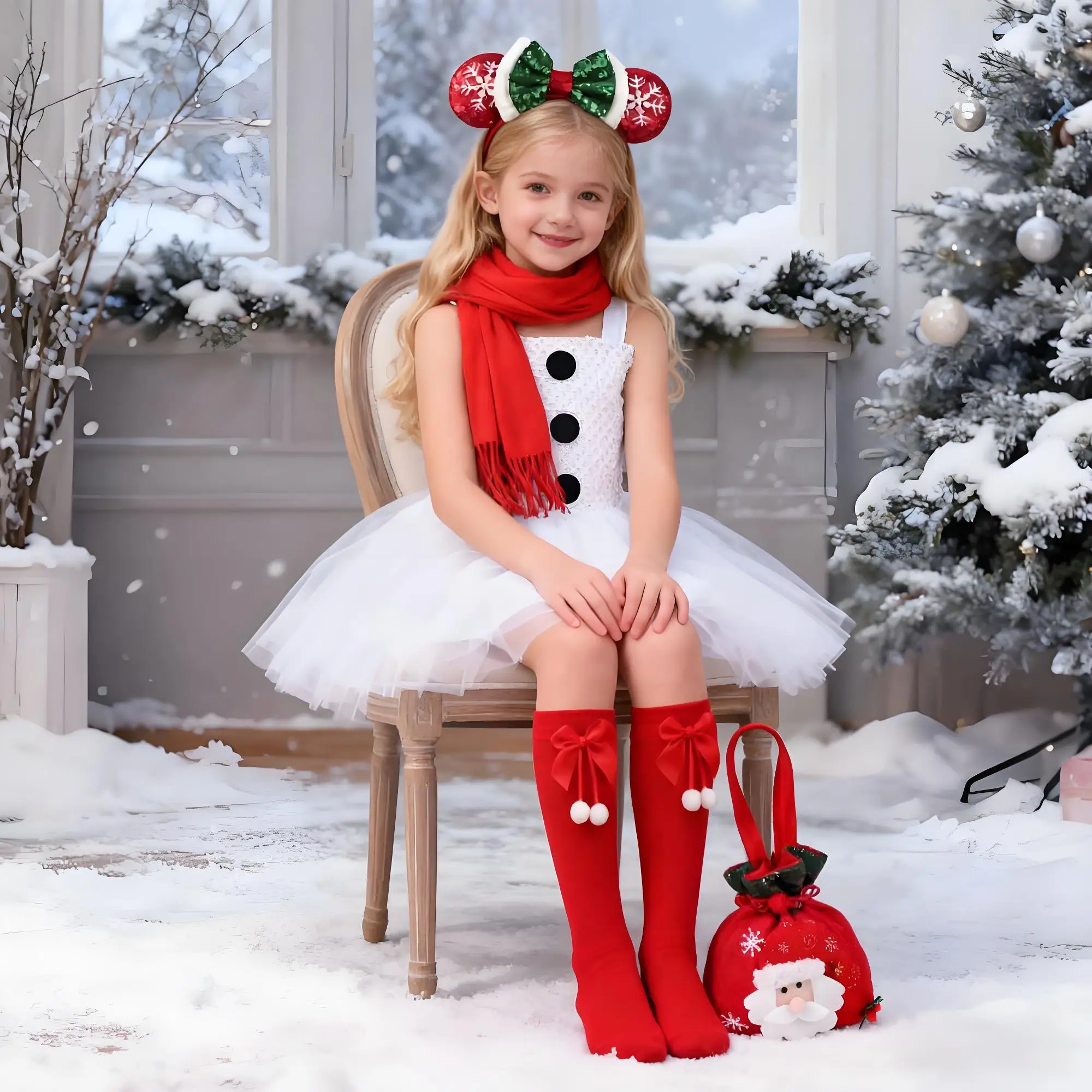 

Snowman Costume Toddler Kids Halloween Holiday Party Dress Up Clothes White Baby Girls Christmas Snow Man Tulle Tutu Dresses