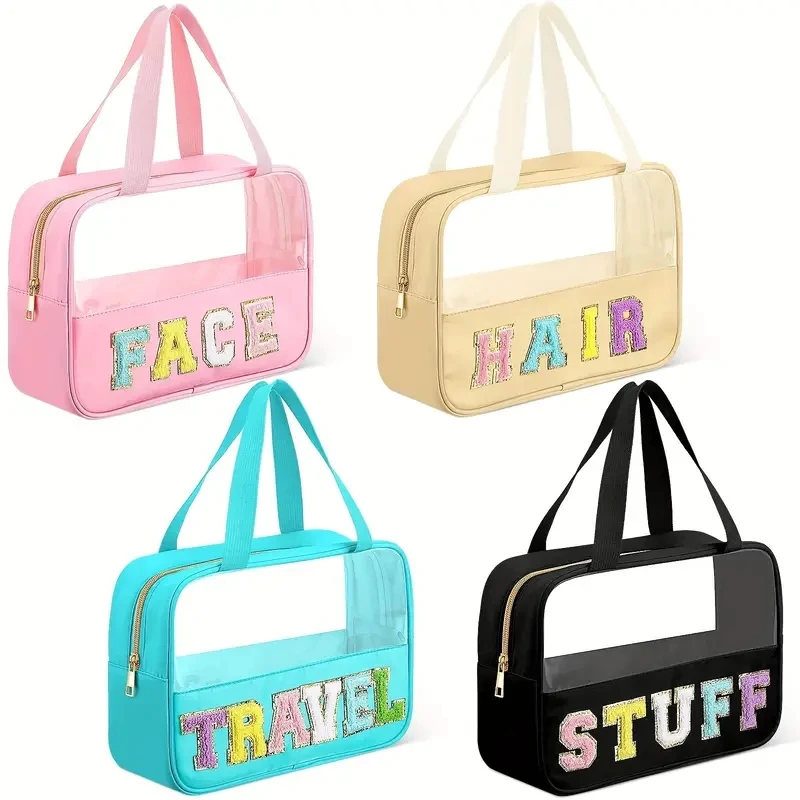 

Waterproof Large Travel Toiletries Storage Bag, Patch Embroidered Makeup Storage Handbag, Letter Toiletry Bag