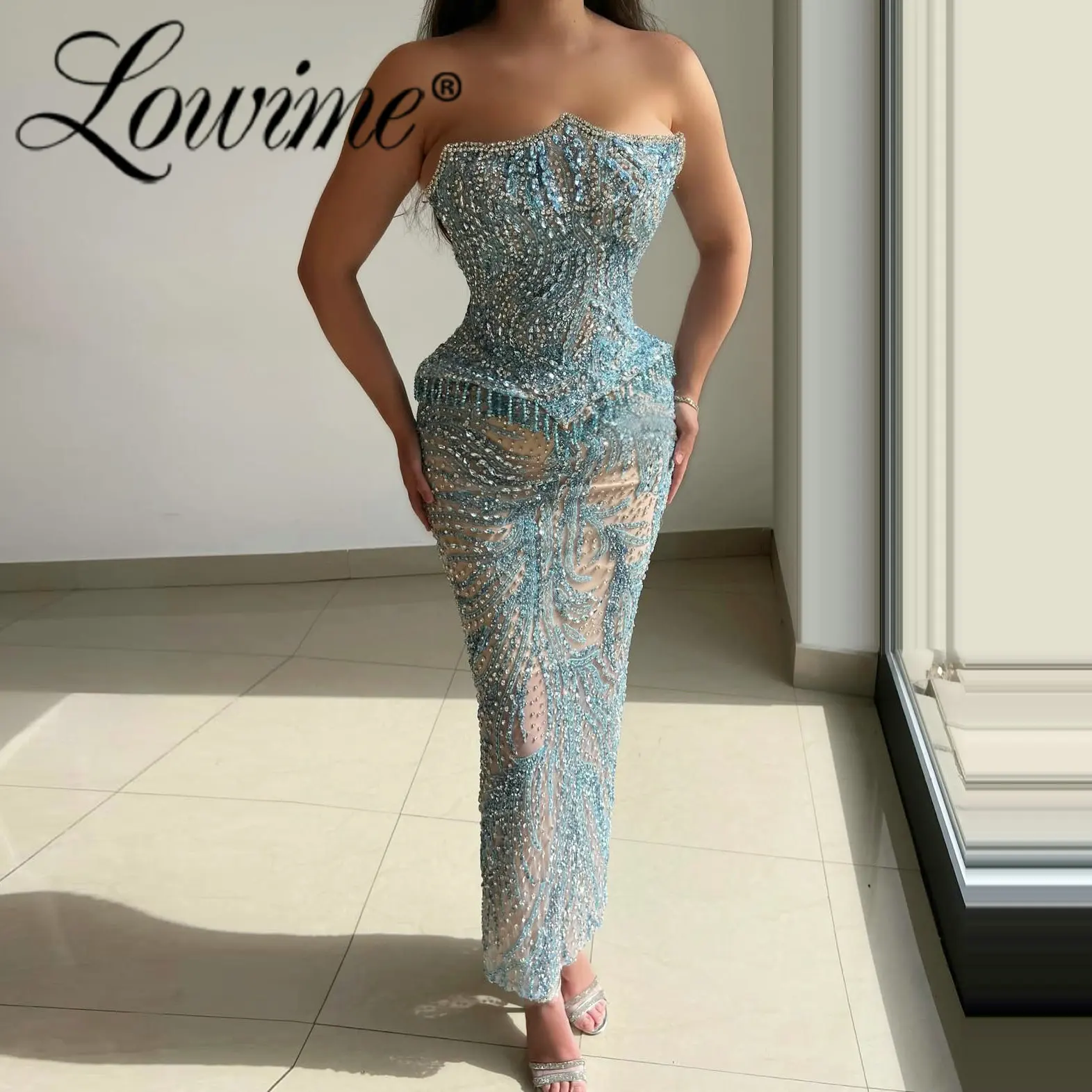 

Синие блестящие платья для выпускного вечера длиной до щиколотки 2026, длинное вечернее платье без рукавов с кристаллами и бисером, свадебные вечерние платья по индивидуальному заказу