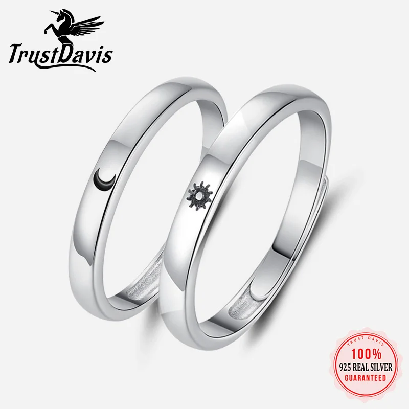 TrustDavis S925 Couple Lovers Moon Sun Ring For Man&Women Wedding Rings Fashion 100% 925 Sterling Silver Jewelry Wholesale DA382