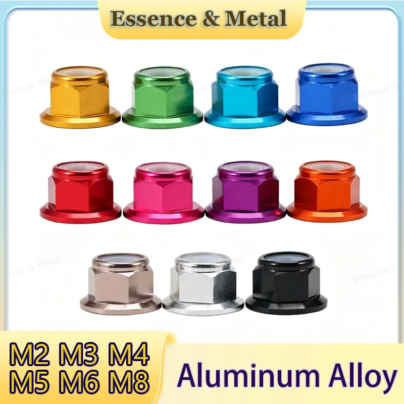10PCS Aluminum Alloy Flange Hexagonal Nut M2 M3 M4 M5 M6 M8 Anodized Flange Nylon Embedded Lock Nut Special for RC Model Parts