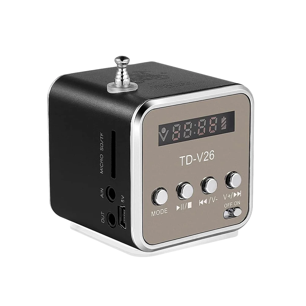 TD-V26 Digital Radio Speaker Portable Mini  Bluetooth Radio FM Receiver Rechargeable Battery Support SD/TF Card Music Play