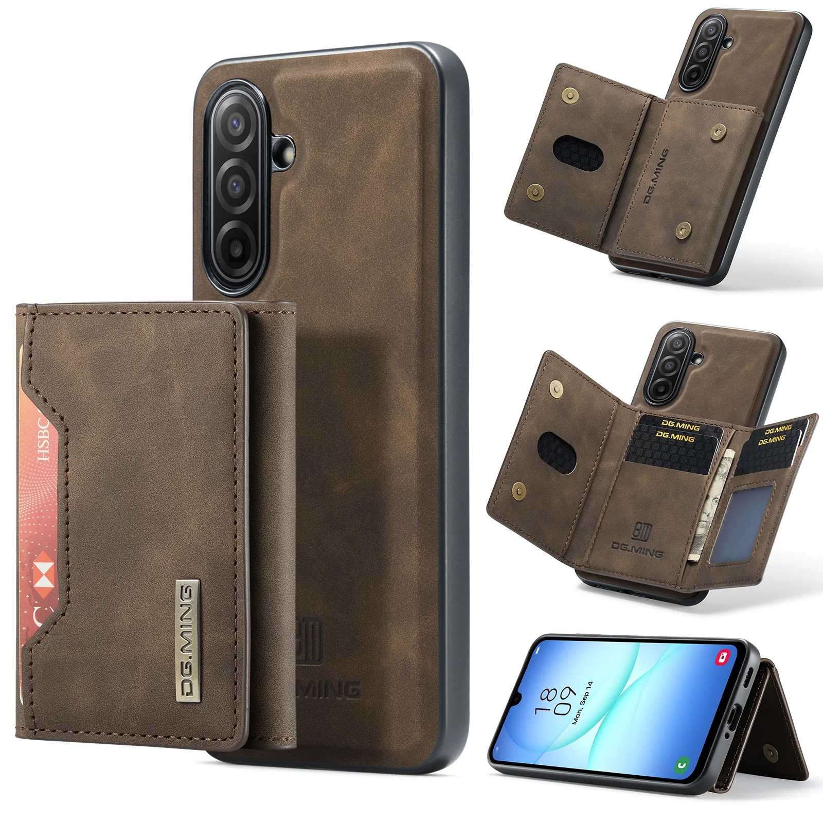 Casing Dompet Kulit Magnetik 2 in 1 yang Dapat Dilepas untuk Samsung A17 S25 Ultra S24 Plus S23 S22 A16, Pelindung Anti Benturan