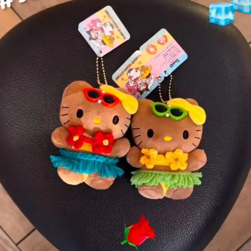 

Sanrio Hello Kitty Hawaiian Plush Toy Backpack Pendant Cute Pendant Keychain Creative Vacation Series A Birthday Gift for Girls