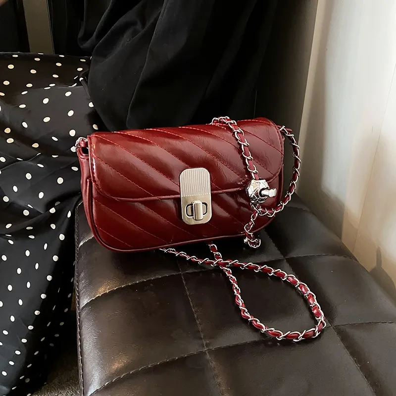 Bolsas axilas quadradas pequenas para mulheres, aba de treliça, bolsas mensageiras para meninas, bolsa de ombro casual, corrente transversal, retro, nova