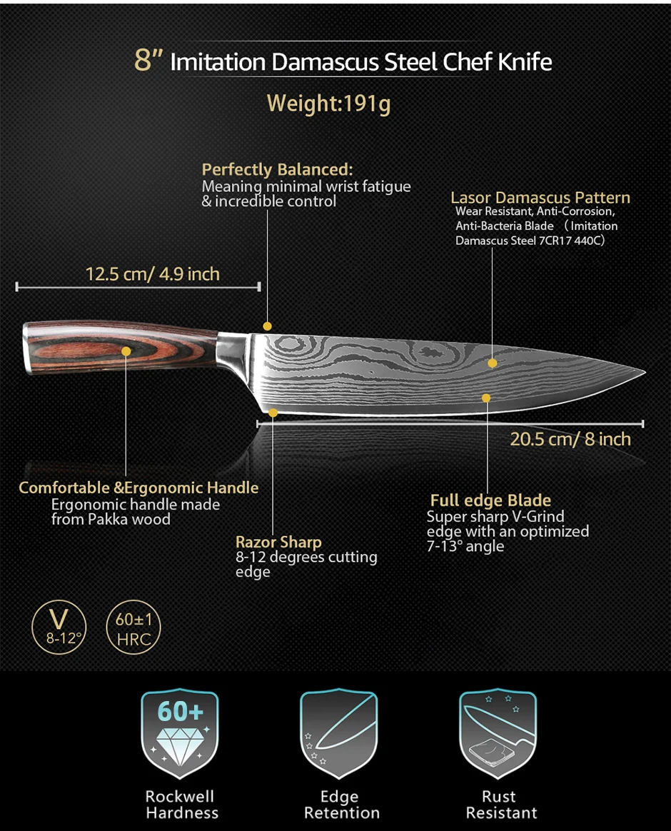 Kitchen Knives Chef Knife 7CR17 High Carbon Stainless Steel Damascus Drawing Gyuto Cleaver Set Slicer Santoku Knife
