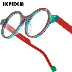 HEPIDEM Acetate Glasses Frame Women Oversize Big Size Round Eyeglass Japanese Handmade Spectacles Thick Transparent Eyewear 9351