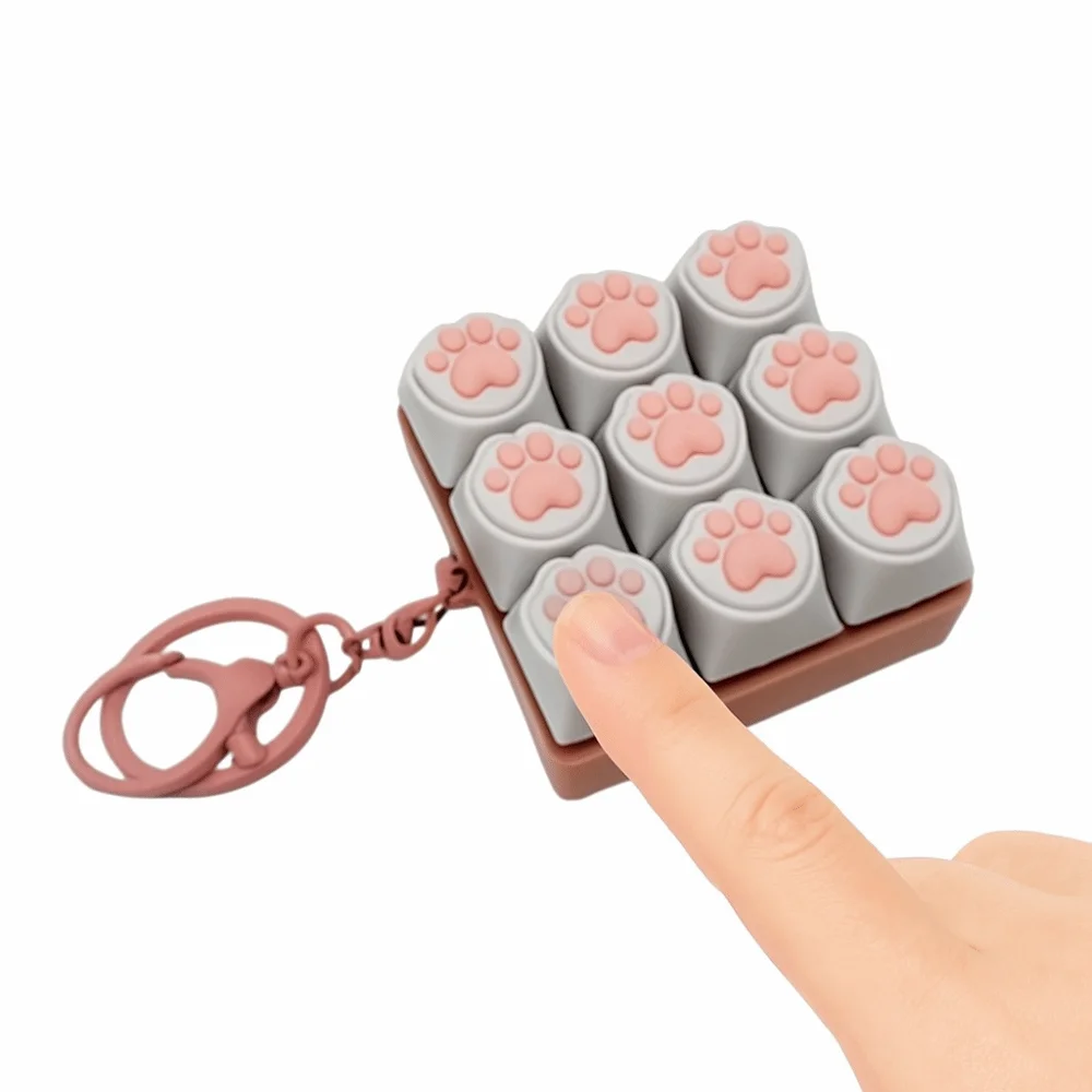 Relaxing 9Keys Fidget Keychain Keys Button DIY Keyboard Finger Keyboard Cap Pass The Time Cat's Paw Shape Clicker Toy Adult Toy