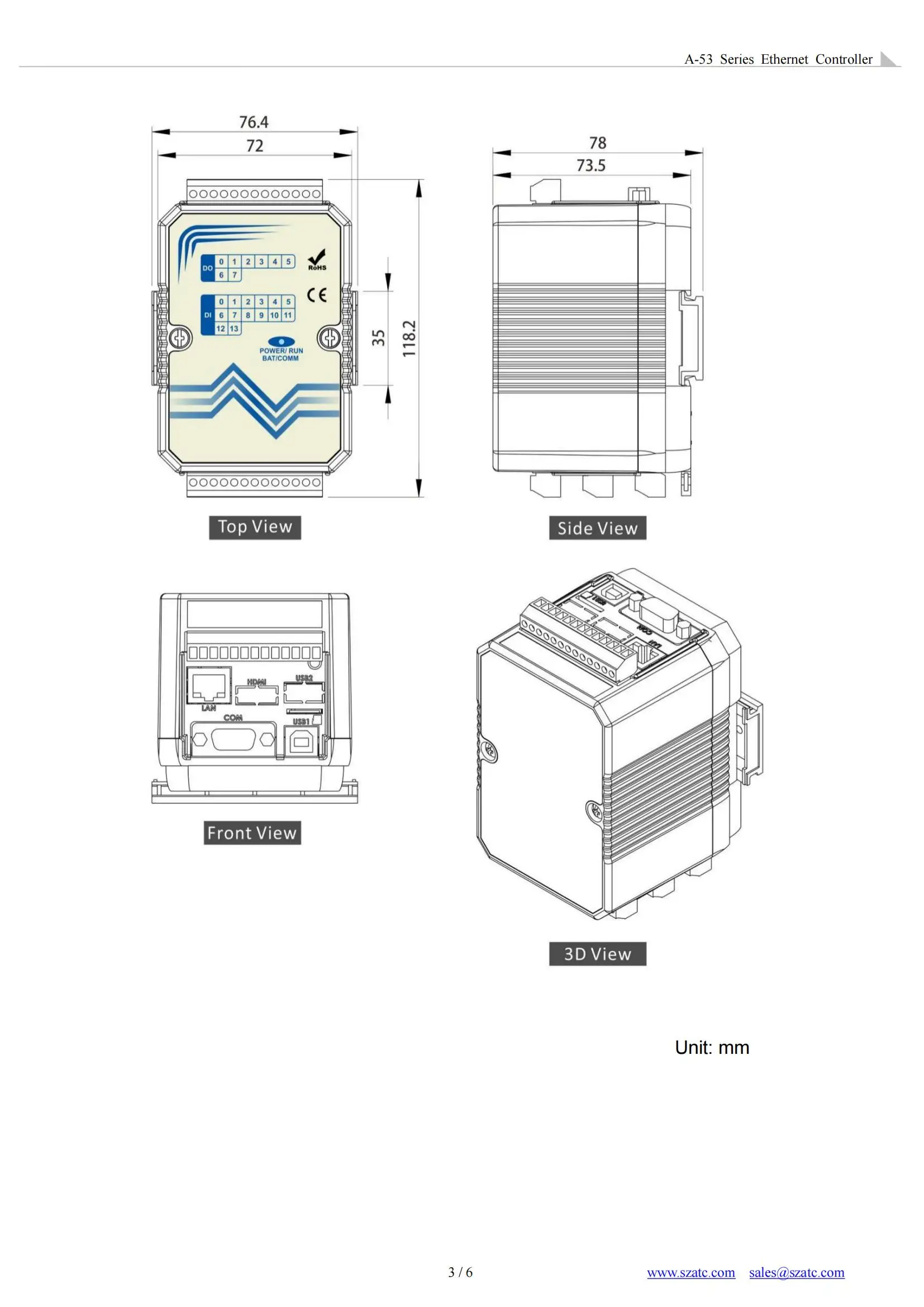 Controller PLC Ethernet industriale MODBUS TCP-IP/RTU Uscita relè 6DI 4DO (A-5388))