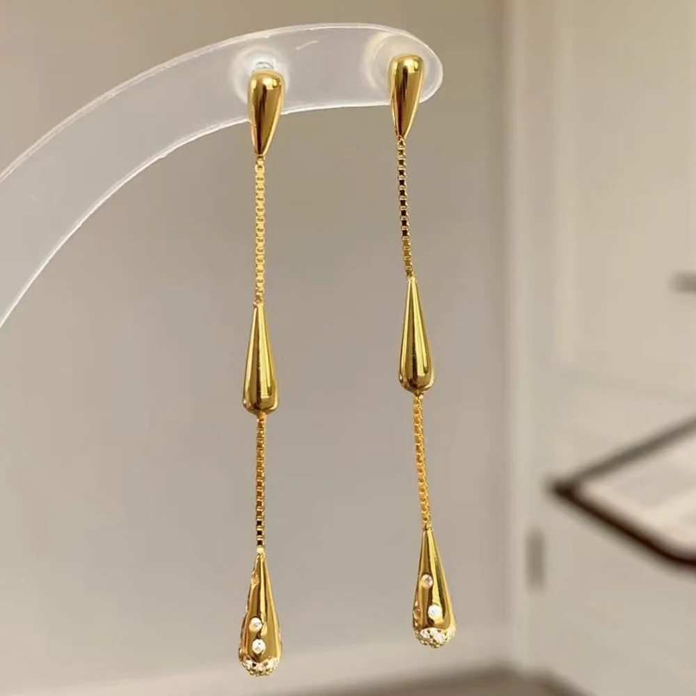 Trendige Hängeohrringe für Damen, 14K Vergoldete CZ Huggie Tropfenohrringe, Zierliche Lange Ketten-Ohrringe für Abschlussball und Hochzeit, Schmuckgeschenk für Sie