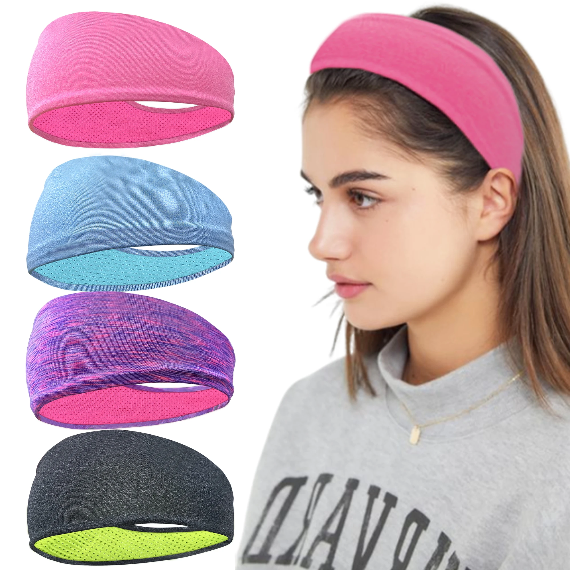 

4Pcs Sweatband for Women Gir Elastic Sport Hairbands Head Band Yoga Headbands Headwear Headwrap Sport Workout Hair Accessories