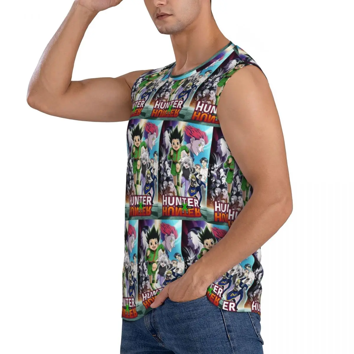 Anime Hunter X Hunter Men Sleeveless Tank Tops Quick Dry Breathable Gym Fitness Running Summer Casual Sport Vest