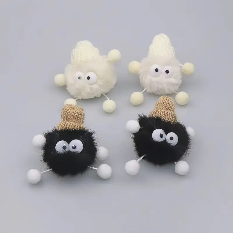 Cute Cartoon Black White Small Briquettes Elf Plush Ball Shoelace Buckle Pendant Decorative Buckle DIY Personality Shoe Accessor