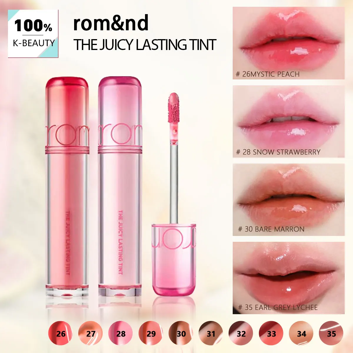 rom&nd THE JUICY LASTING TINT-10 Shades,Mirror Shine Finish,Long-Lasting Pigmentation,Winter Luxury,Party,K-Beauty,Korean Makeup
