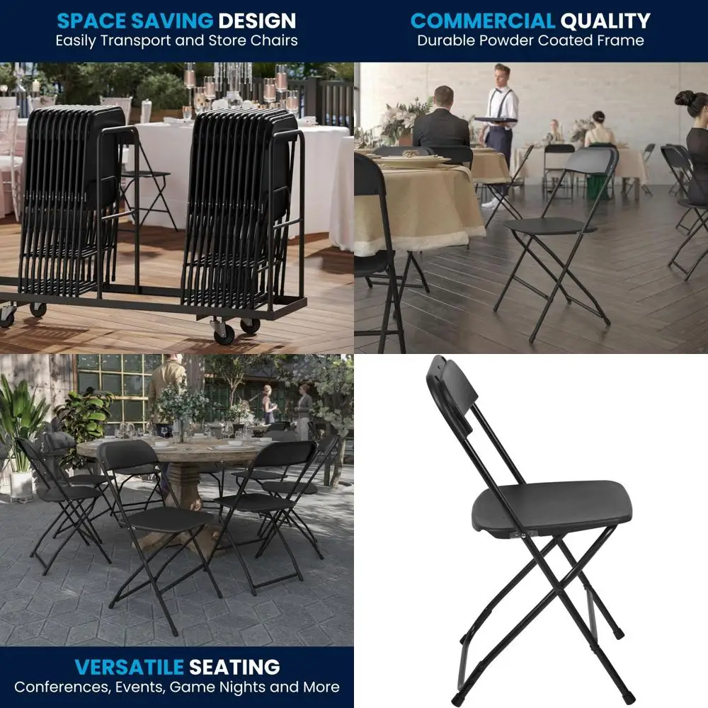 

Складные стулья Black Hercules - грузоподъемность 650 фунтов, штабелируемые, комплект из 4 штук для мероприятий и свадеб