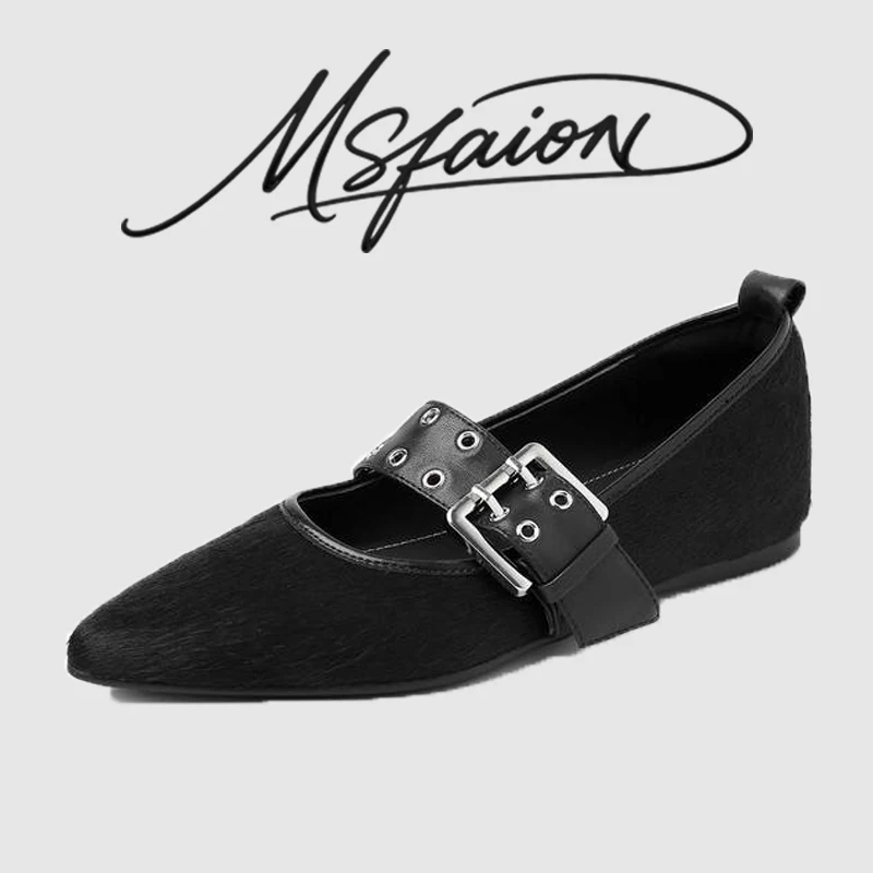 

2026 Summer Pointed Toe Flats Shoes for Women, Elegant Horsehair Leather Loafers with Breathable Sheepskin Lining, Comfortable