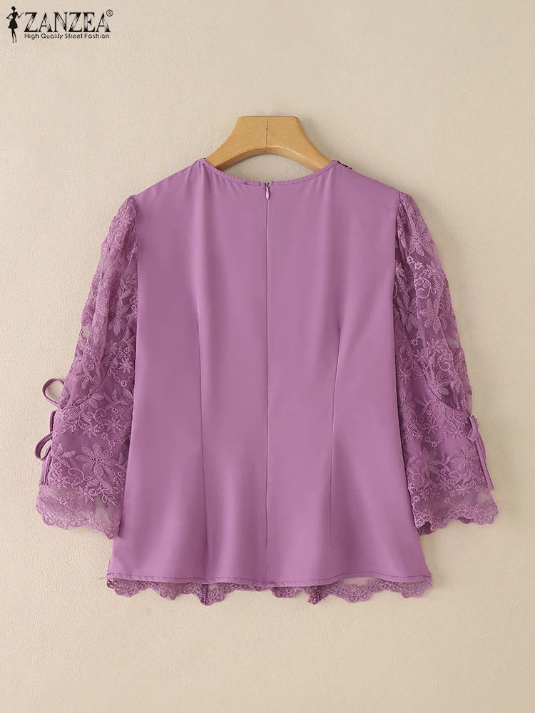 ผู้หญิงแขนสั้นปักเสื้อทํางานสไตล์เสื้อลูกไม้ 2025 ZANZEA Elegant ฤดูร้อน Hollow OUT เสื้อแฟชั่นวันหยุด Blusas