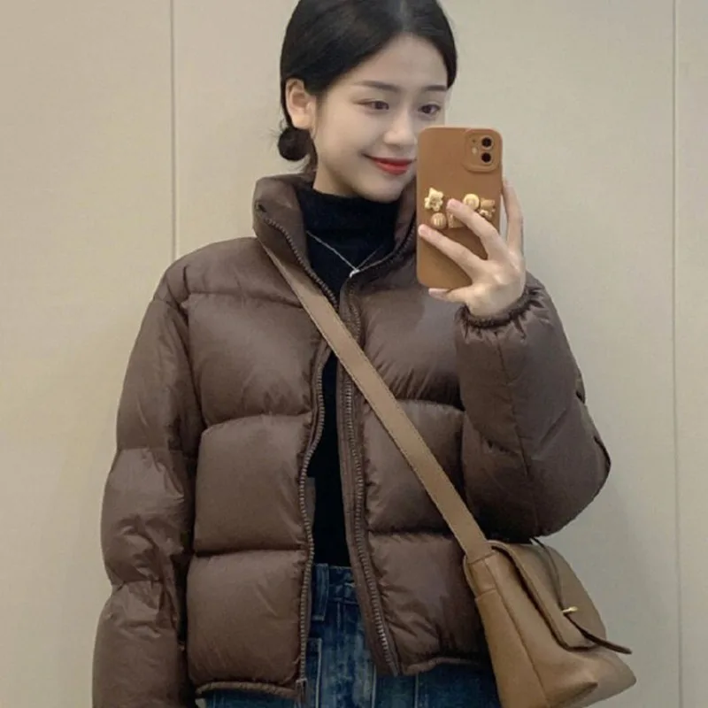 Jaqueta puffer grossa para mulheres, casaco de inverno, parka quente, tops crop, Y2k, manga comprida, roupas de mulher negra, 2023