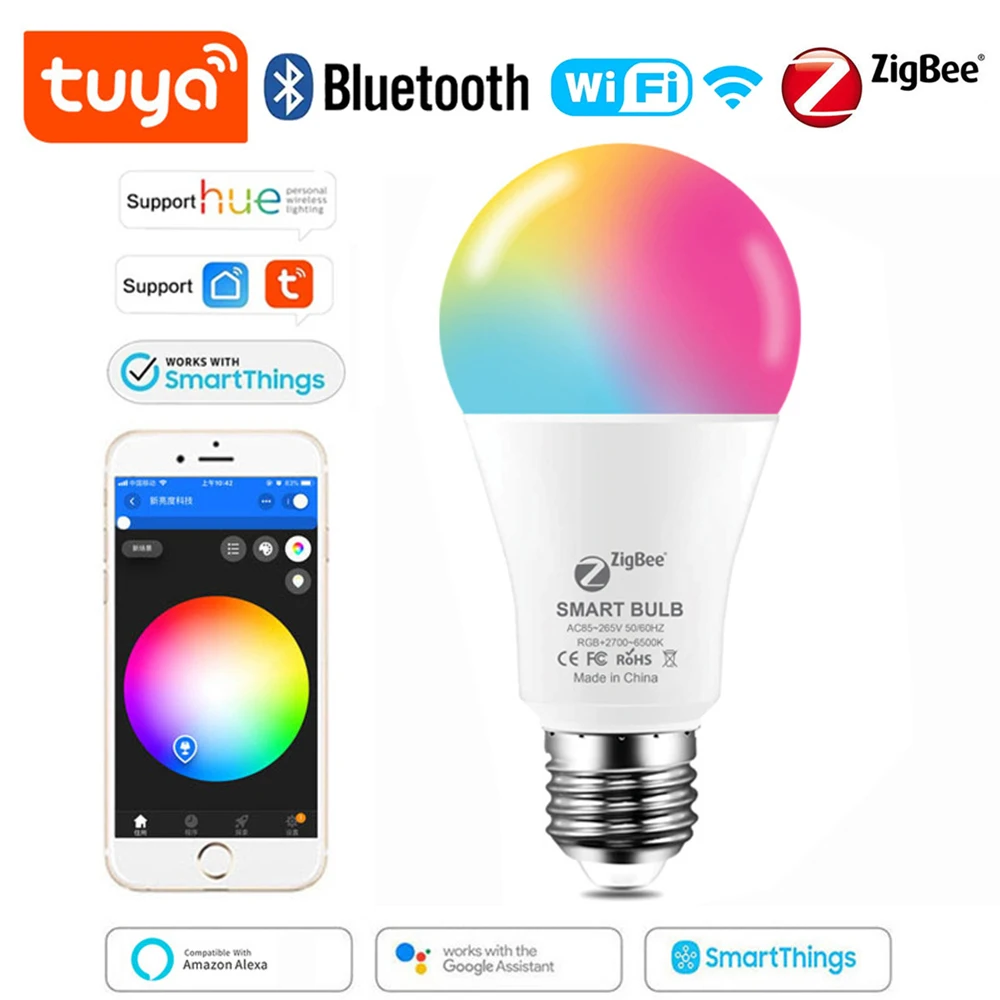 

E27 RGB LED Bulbs Tuya Wifi Bluetooth Zigbee Google Voice Alexa Group Control Housing Decoration Smart Light Dimmable LED Light