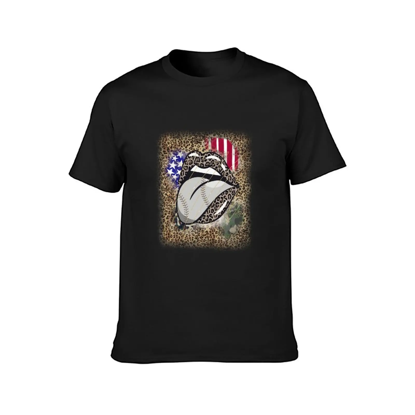 Cheetah Tongue Out PNG Kiss Lips Tongue Out Cheetah American Flag Leopard print Sublimation Design Sublimation Printing T-Shirt