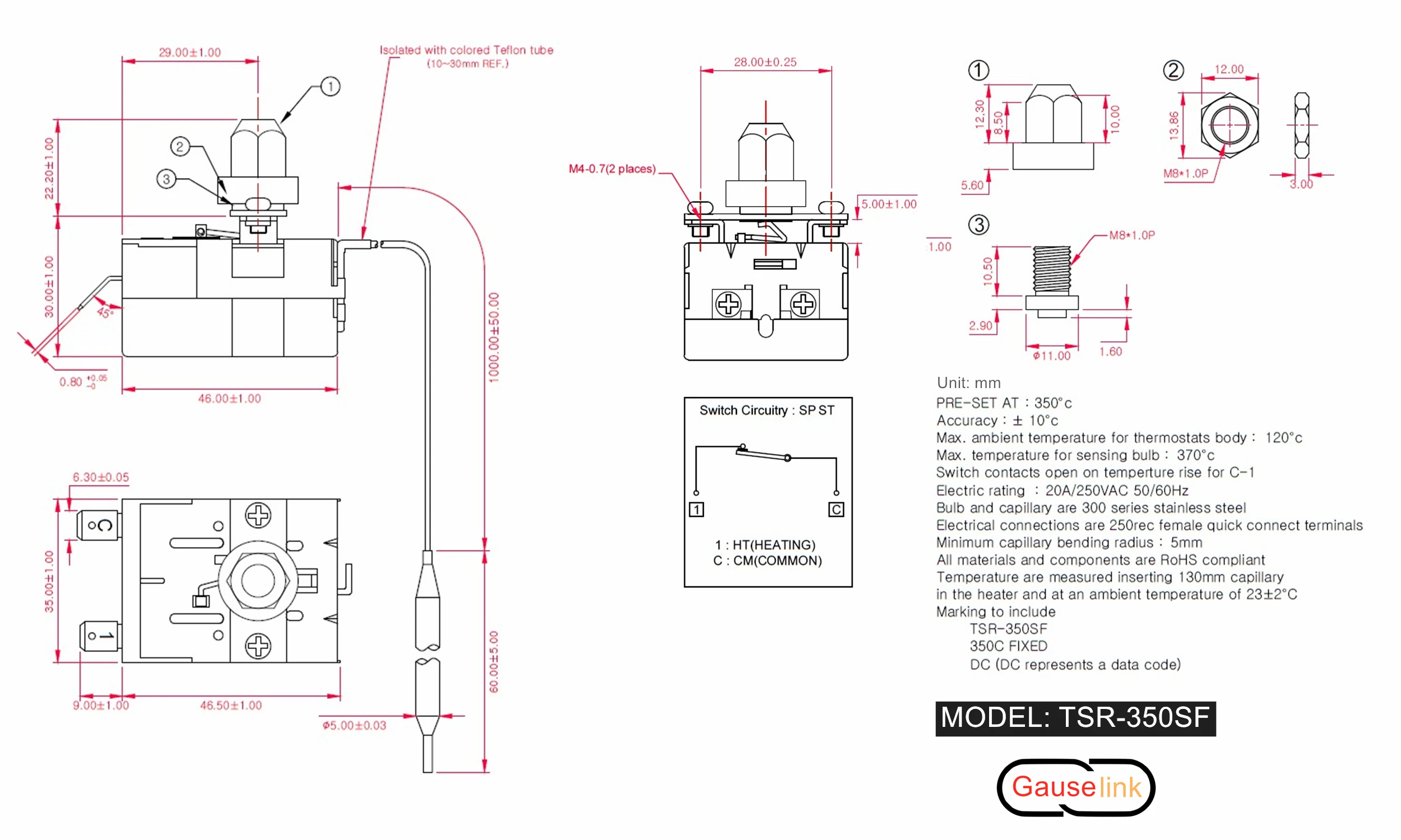 Kapillarthermostat, Glühbirne, Thermometer, fest, hohe Temperatur, Sicherheitsbegrenzer, Steuerschalter, manueller Reset, TSR – für Ofenheizung – Detail 12