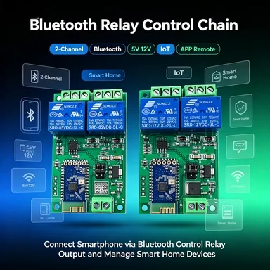 Bluetooth 2CH Relay Switch 5V 12V, Phone APP Remote Control, IoT Smart Home Automation