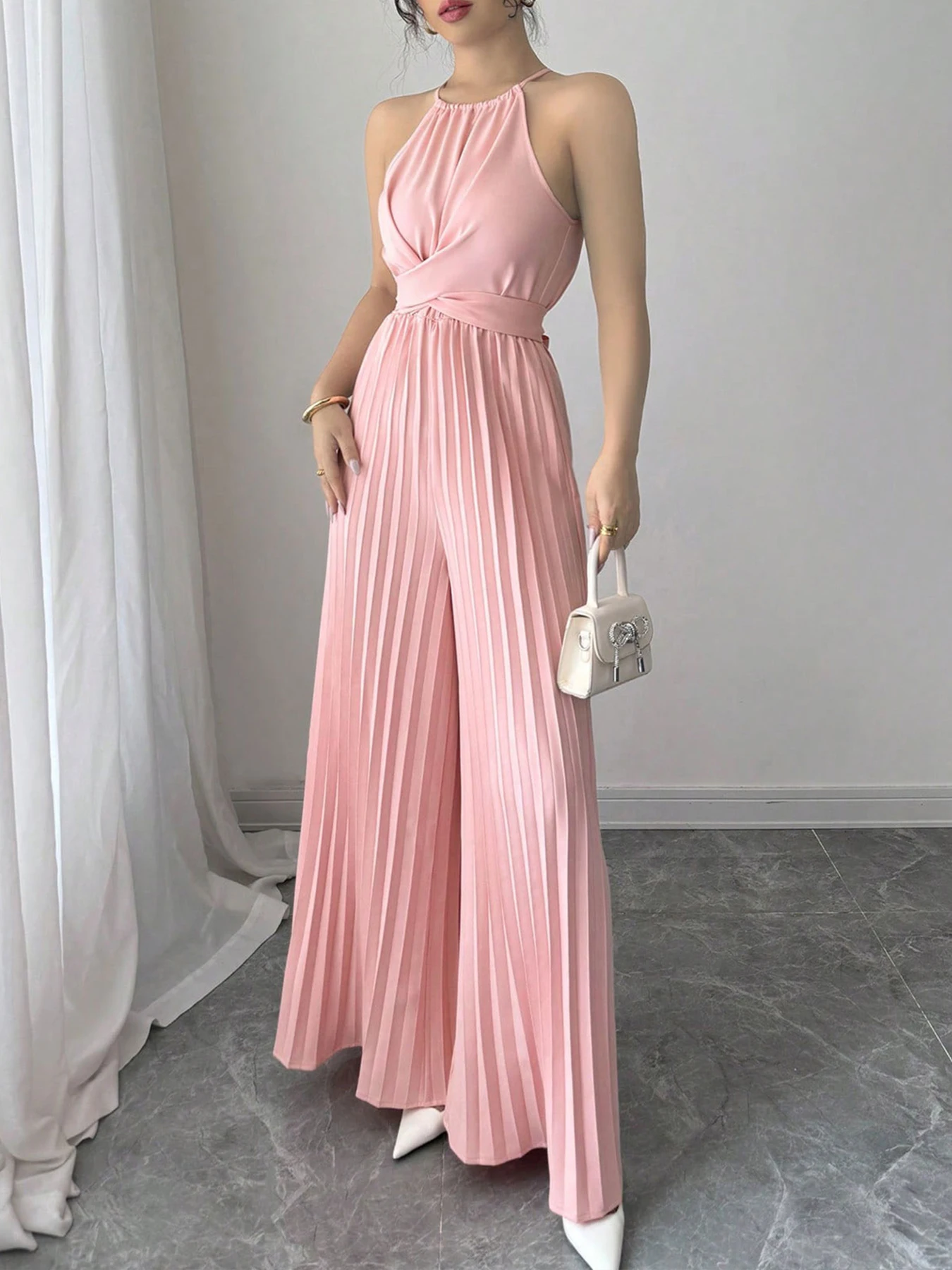 AODEBIAO Summer Women's Jumpsuits Sleeveless Solid Fashion O- Neck Sexy Folds Rompers Casual Streetwear Basic Elegant Jumpsuits