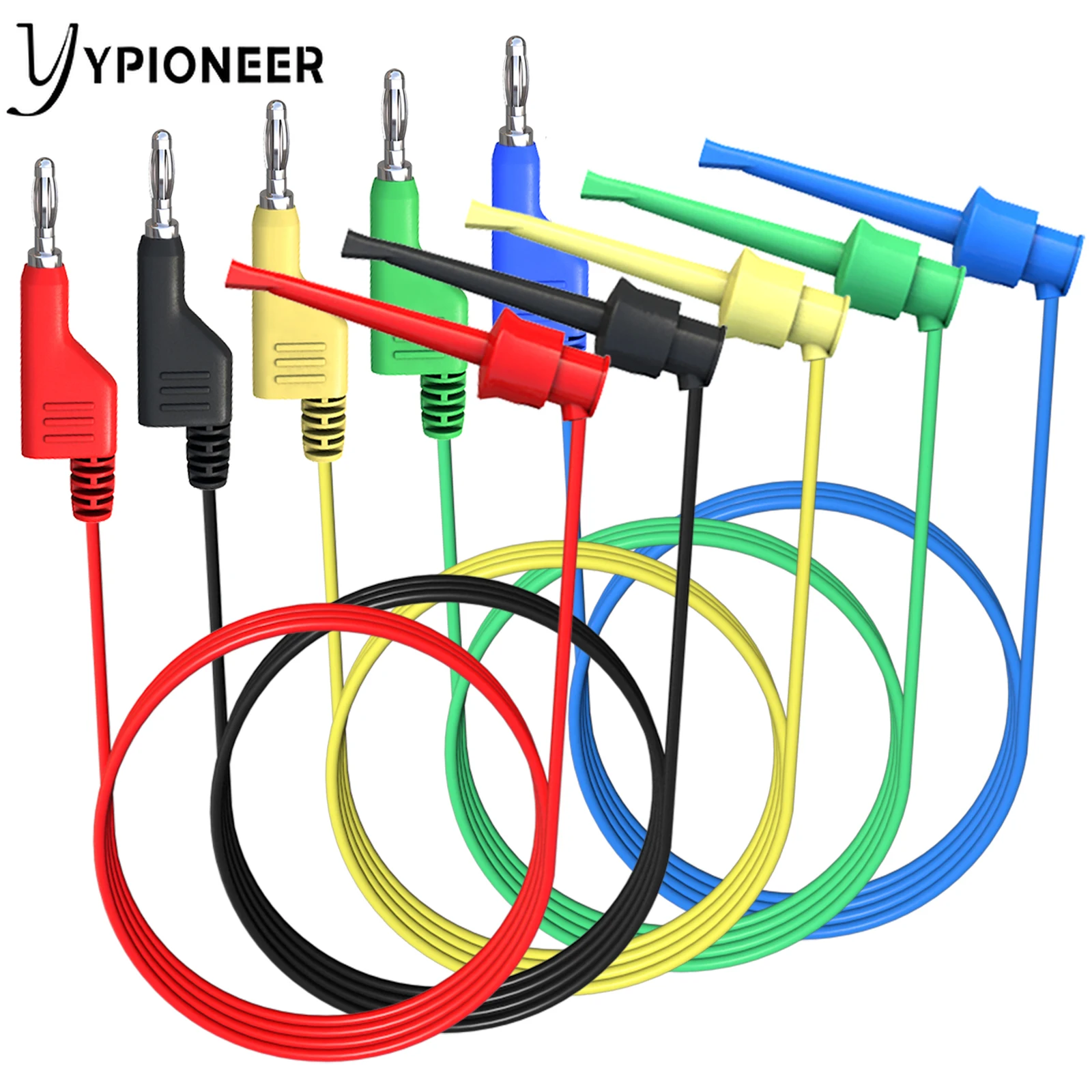 YPioneer P1045 5PCS 4mm Stackable Banana Plug to Mini Grabber Test Hook Clips Test Leads Cables Wires for Electrical Testing